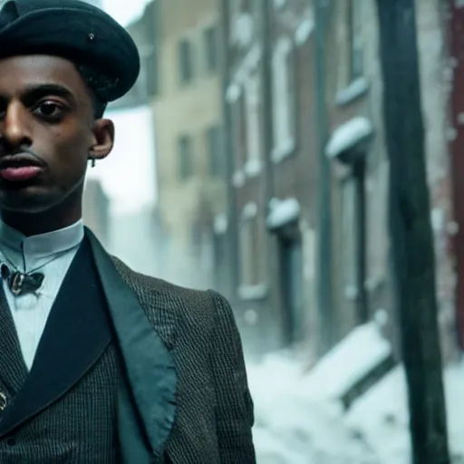 Image similar to playboi carti in peaky blinders 4 k the detailed super realistic