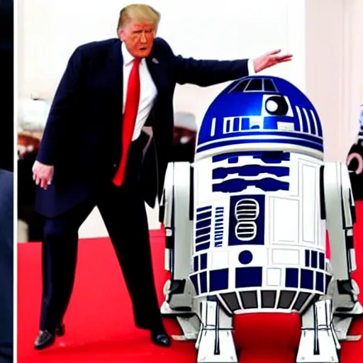 Prompt: donald trump in the new star wars with r 2 d 2 8 k detailed