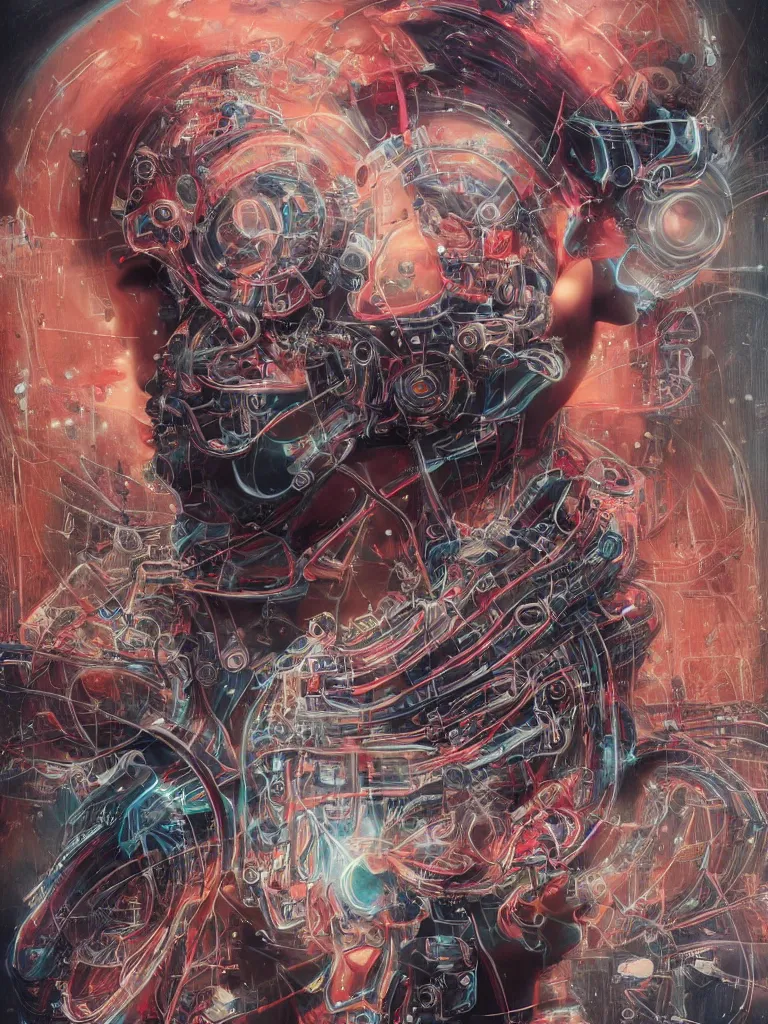 Prompt: portrait of computer & circuits, melting, tourbillon clocks, 8 k, by tristan eaton, stanley artgermm, tom bagshaw, greg rutkowski, carne griffiths, ayami kojima, beksinski, giger, trending on deviantart, face enhance, hyper detailed, minimalist, cybernetic, android, blade runner, full of colour, super detailed