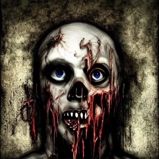 Image similar to asymmetrical zombie king portrait, fallen, decay, lost, depressed, borderline, schizophrenia, realistic