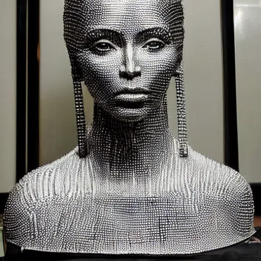 Image similar to a tinfoil sculpture of kim kardashian