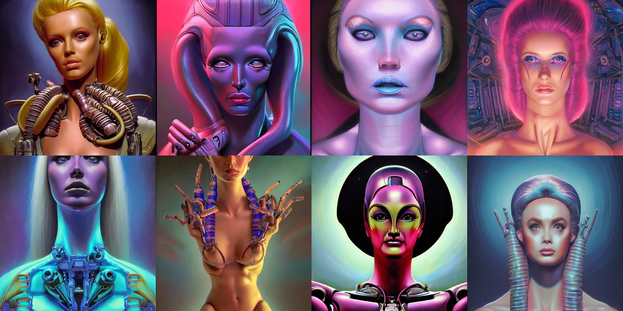 Prompt: cinematic bust portrait of psychedelic Barbie doll from left, head and chest only, exotic alien features, robotic enhancements, desaturated, Tim Hildebrandt, Wayne Barlowe, Bruce Pennington, donato giancola, larry elmore, oil on canvas, masterpiece, trending on artstation, featured on pixiv, cinematic composition, dramatic pose, beautiful lighting, sharp, details, hyper-detailed, HD, HDR, 4K, 8K