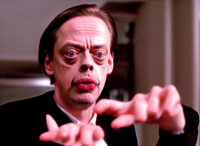 Prompt: steve buscemi in a still from the movie The Room (2003), saying Leave your stupid comments in your pocket!