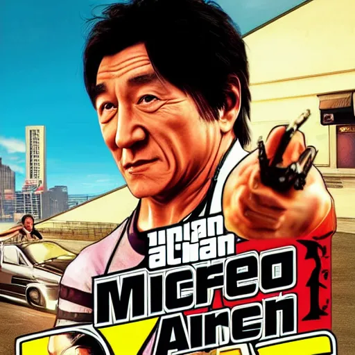 Prompt: Jackie Chan on the cover of GTA V