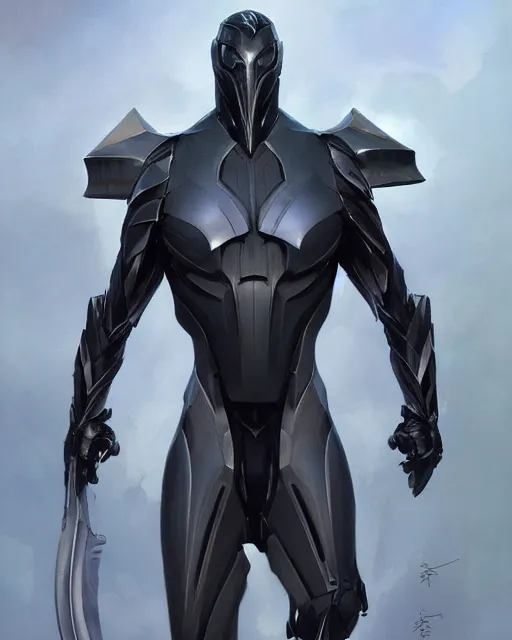 Prompt: wiry muscular male smooth sleek black pearlescent wraithbone powerarmor, by greg rutkowski and mark brookes and jim burns and tom bagshaw and magali villeneuve, trending on artstation