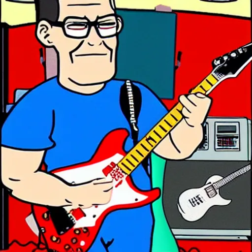 Prompt: hank hill as a rock star, mike judge style
