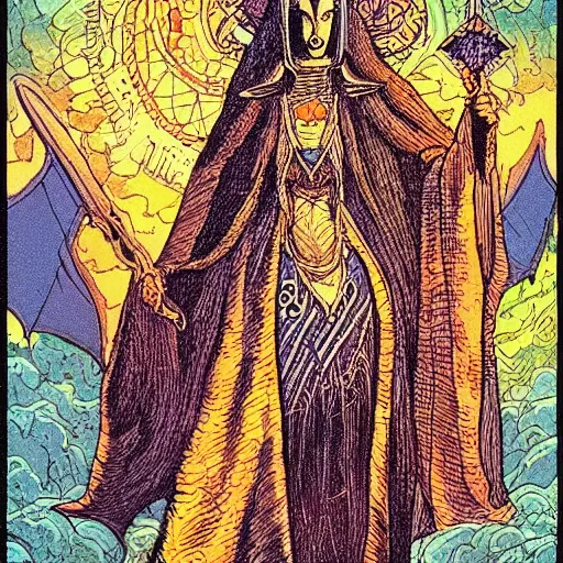 Prompt: “ a print of the high priestess tarot card, in the style of jean giraud, highly detailed ”