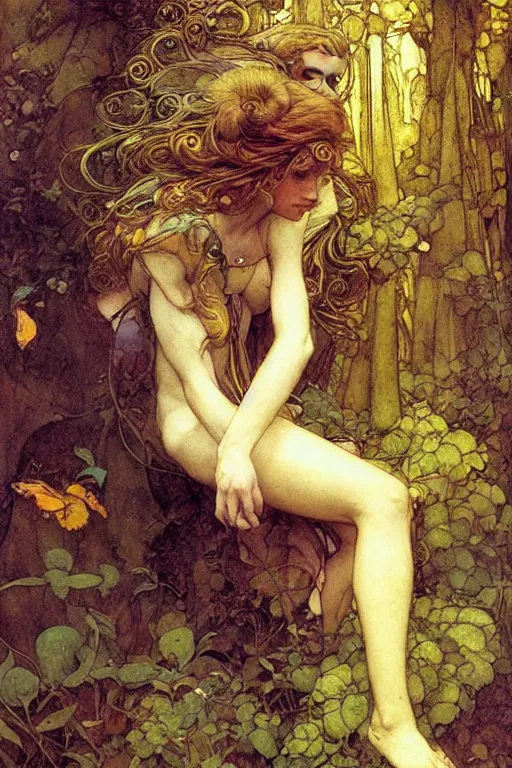 Image similar to a beautiful faerie, golden ratio, detailed, rainbowshift, by jean - baptiste monge, maxfield parrish, john william waterhouse, brian froud