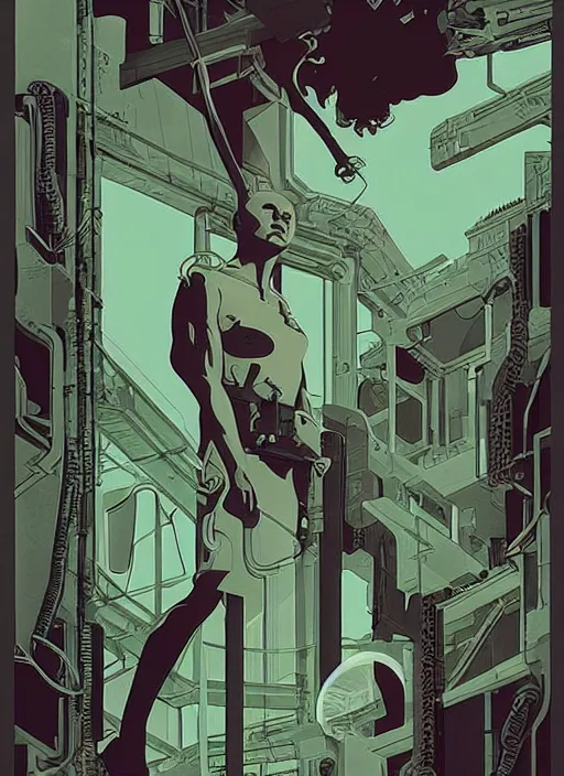 Image similar to poster artwork by Michael Whelan and Tomer Hanuka, of Delos Incorporated, clean