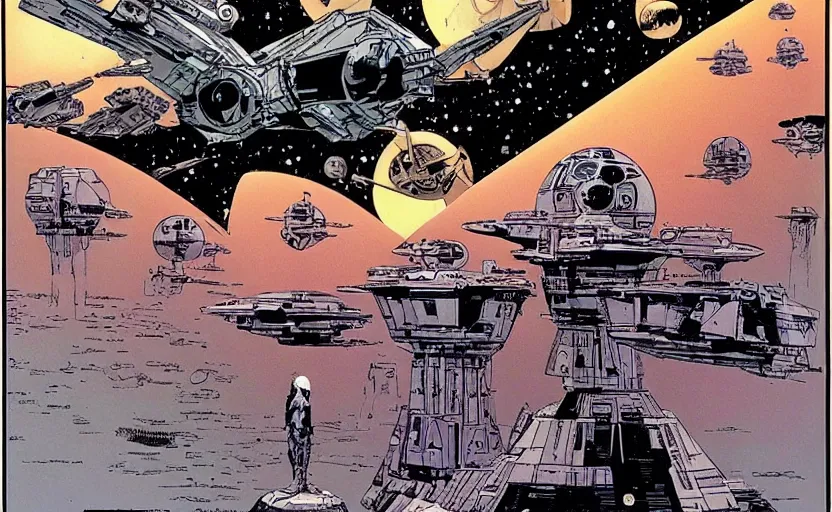 Prompt: Star Wars by Frank Miller Moebius