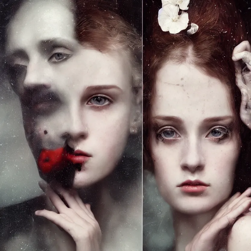 Prompt: stunning close up editorial portrait of one woman, symmetrical face, sci-fi skin, official prada editorial, beautiful pre-raphaelite portrait by charlie bowater, by Hendrik Kerstens, by Zhang Jingna, by norman rockwell, highly detailed