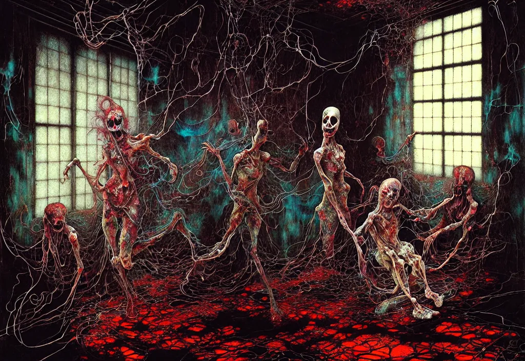 Prompt: realistic detailed photo rendered in octane 3d , of a little ghosts in a huge abandoned old haunted house by Francis Bacon, by Ayami Kojima, Amano, Karol Bak, Greg Hildebrandt, and Mark Brooks , rich deep colors. Beksinski painting, art by Takato Yamamoto. masterpiece. rendered in blender, ultra realistic, smooth shading, ultra detailed, high resolution, cinematic, unreal 6