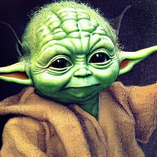 Prompt: baby Yoda Painting by Leonardo da Vinci 4k detailed super realistic