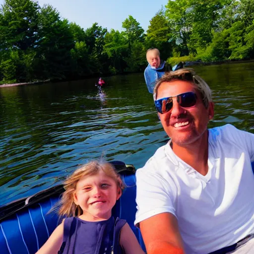 Image similar to selfie photograph of family summer boating on lake champlain