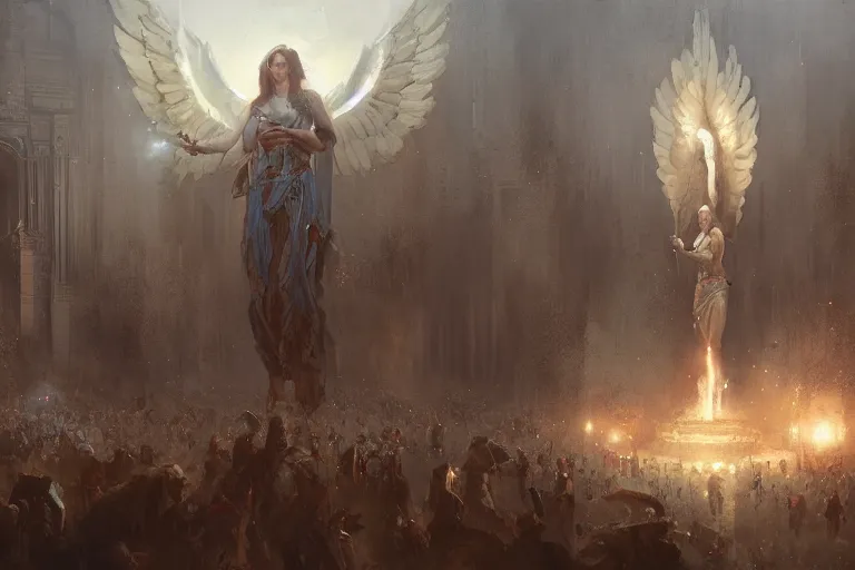 Image similar to people witnessing the rise old testament angels by greg rutkowski