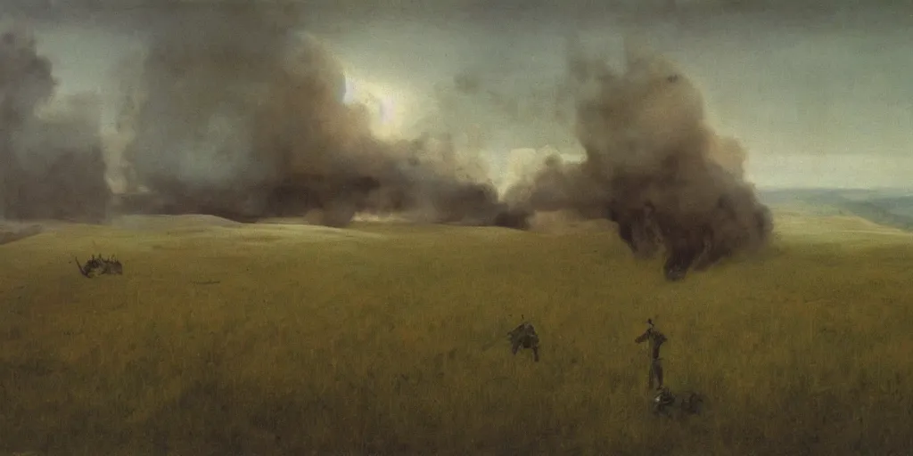 Prompt: painting of mysterious ww1 battlefield by George Stubbs, zdzisław beksiński, renaissance painting, oil painting, old master