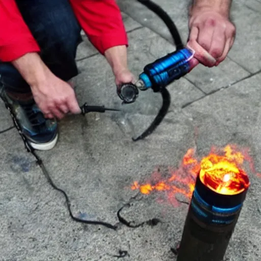 Image similar to crack addicts torching things with handheld propane torches