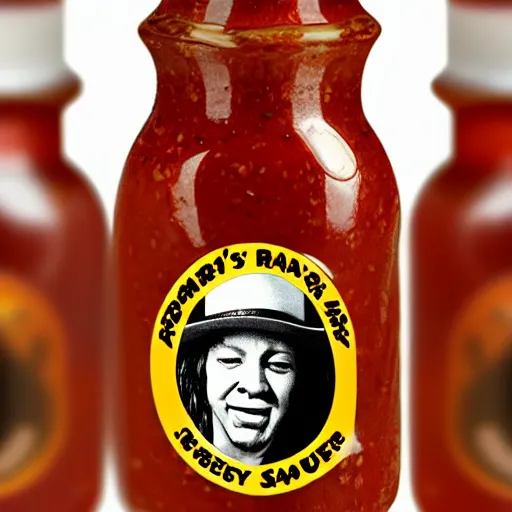 Image similar to a bottle of sweet baby ray's bbq sauce with the face of stevie ray vaughan on the bottle, realistic, hyperrealistic, ultra realistic, real, real world, highly detailed, very detailed, extremely detailed, intricate details, 8 k resolution, hd quality