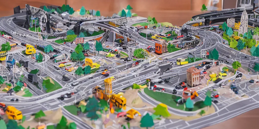 Image similar to paper craft diorama of a city with people and cars