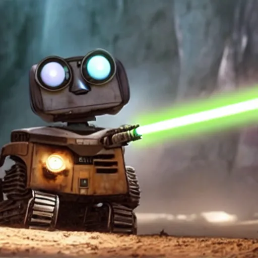 Image similar to photograph of wall - e wielding a lightsaber, hd