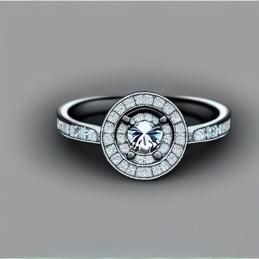 Image similar to photo of a wedding ring with two diamonds outside and one in the middle, photo realistic, hyper detailed, concept art