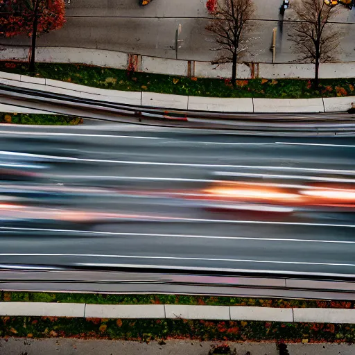 Image similar to a stunning aesthetic wallpaper of a city highway full of traffic with a train track and bus lane nearby, photograph by clemens ascher, 8 k, soft focus, cinematic lighting, trending on flicker, super resolution.