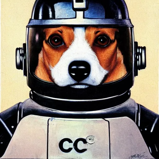 Image similar to Norman Rockwell portrait of corgi as Robocop, detailed, 4k