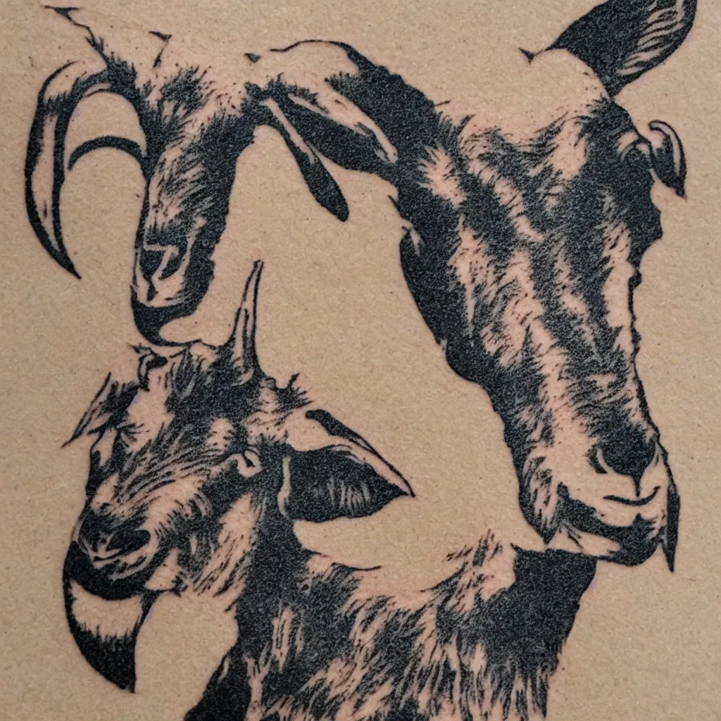 Image similar to A tatoo stencil of a goat biting a cinnamon churro