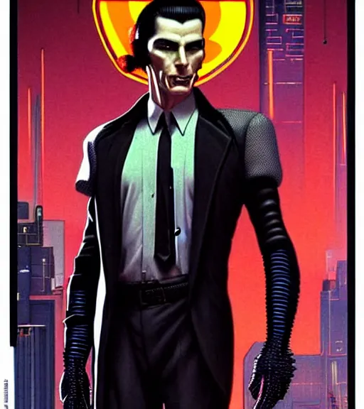 Prompt: a cyberpunk very ugly mafia boss in a suit with slicked back black hair played by christen bale as an elf, 1 9 7 9 omni magazine cover, style by vincent di fate, artgerm, very coherent, detailed, 4 k resolution, bright, unreal engine, daz