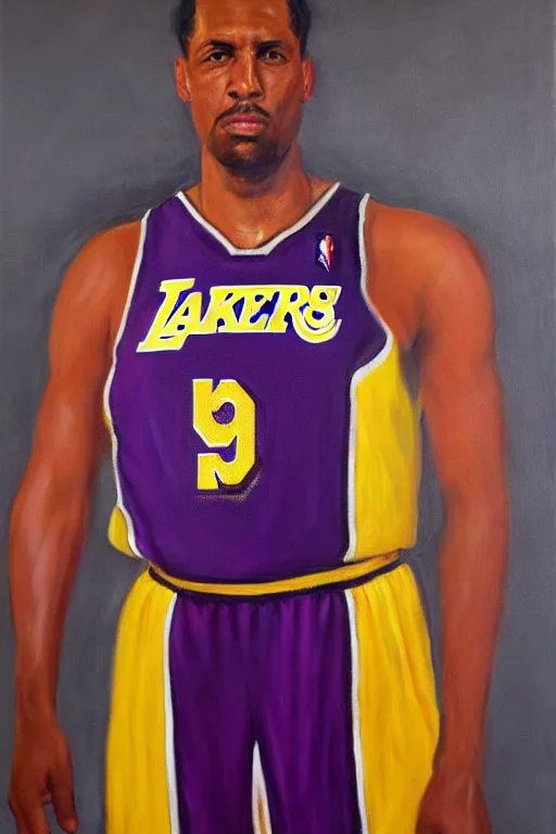 Image similar to full body portrait of the dictator of the los angeles lakers, 1 9 5 5, in full military garb, oil on canvas by william sidney mount, trending on artstation