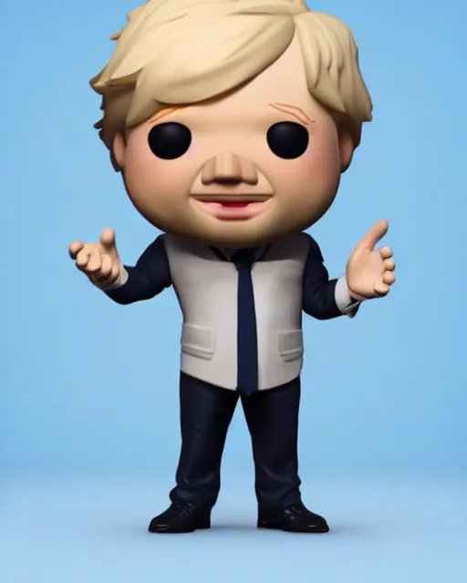 Image similar to full body 3d render of boris johnson as a funko pop, studio lighting, white background, blender, trending on artstation, 8k, highly detailed