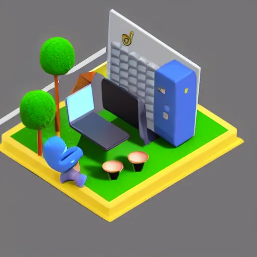 Image similar to a simple cute 3 d object of the pc monitor, isometric game, isometric art, centralised, mohamed chahin, blender cycles render, solid colours material, no background and shadows