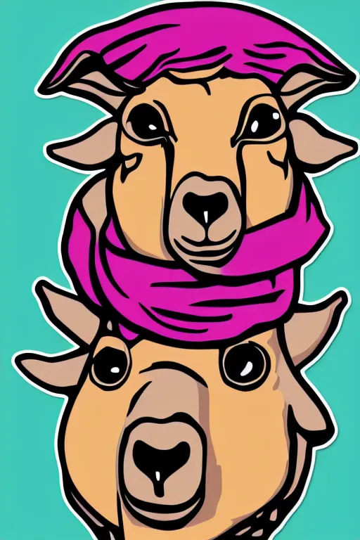 Image similar to A portrait of a goat wearing a bandana, sticker, colorful, illustration, highly detailed, smooth and clean vector curves, no jagged lines, vector art, smooth