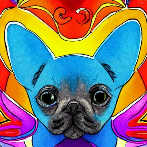 Image similar to portrait friendly cute happy stylish realistic rainbow pet. background in the style of art nouveau. lively. colorful. hd.