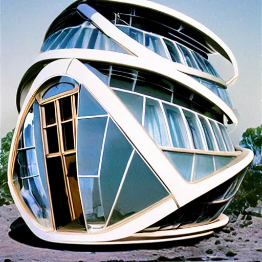 Prompt: futuristic pod dwelling by buckminster fuller and syd mead, biomimicry contemporary architecture, photo journalism, photography, cinematic, national geographic photoshoot