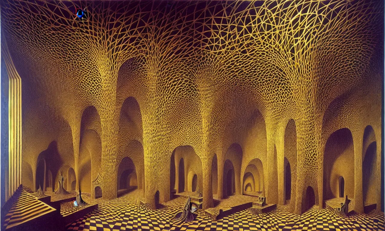 Image similar to building, jungle, kirigami, dichromatism, paradox, volumetric light, insanely detailed and intricate, hypermaximalist, elegant, ornate, hyper realistic, super detailed, by remedios varo uranga