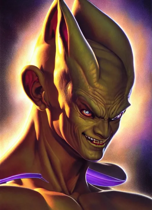 Image similar to a epic portrait of beerus, art by boris vallejo and greg danton and denys tsiperko, detailed, hyperrealism, artstation