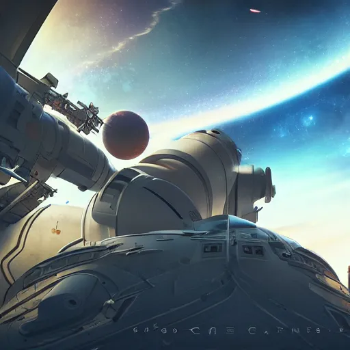 Image similar to space station in front of a nebulae,, album cover, no text, studio ghibli, pixar and disney animation, sharp, rendered in unreal engine 5, anime key art by greg rutkowski, bloom, dramatic lighting