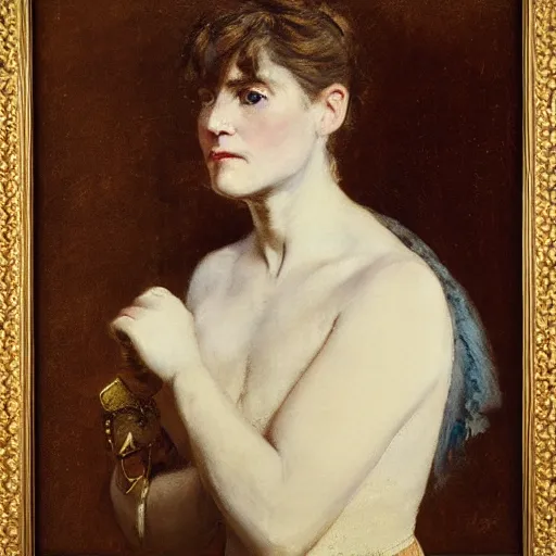 Prompt: portrait of a female boxer by alfred stevens