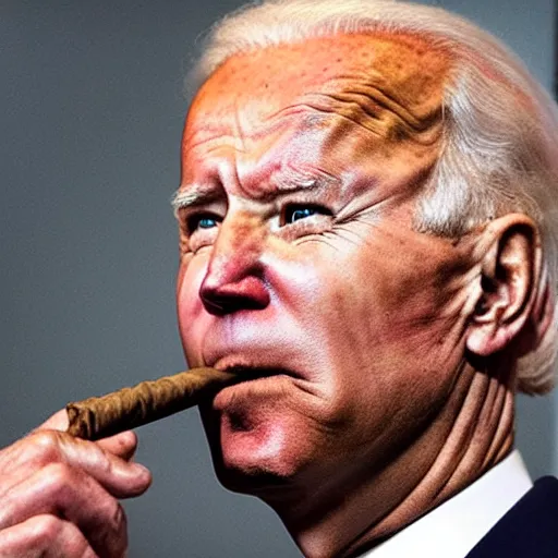 Image similar to a photo of joe biden with a cigar on his mouth