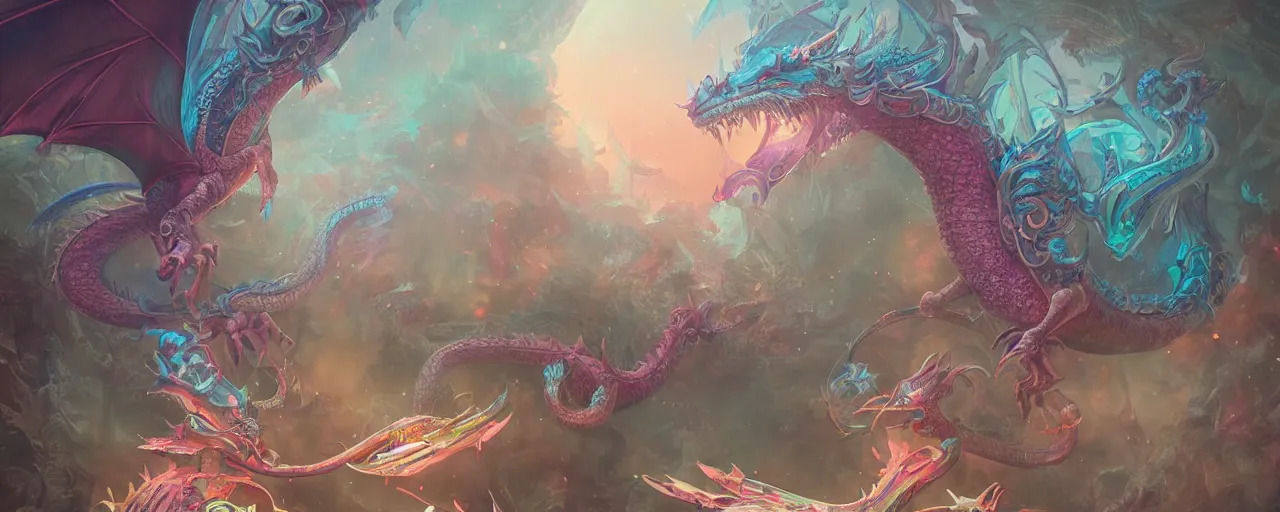 Image similar to detailed concept art illustration colorful pastel painting of a retro magical fantasy dragon in full intricate detail, ultra detailed, digital art, octane render, 4K, dystopian, micro details