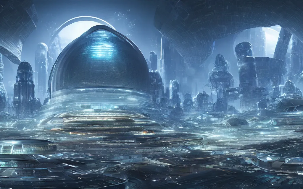 Image similar to a scifi utopian domed city, future perfect, award winning digital art