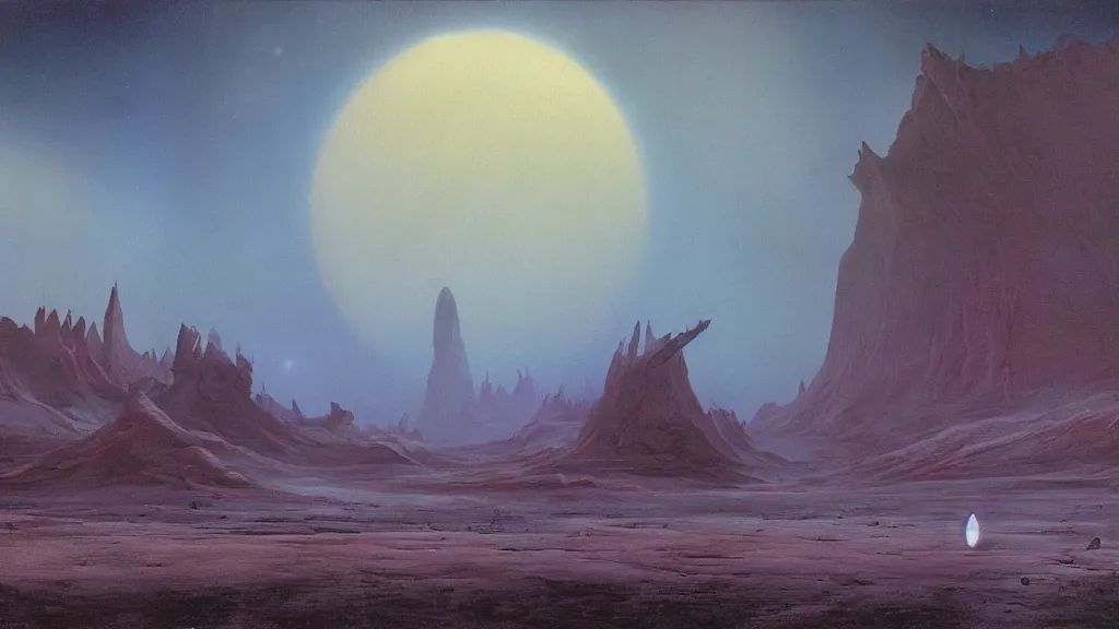 Image similar to otherworldly atmosphere of an evolving alien planet by arthur haas and bruce pennington and john schoenherr, cinematic matte painting