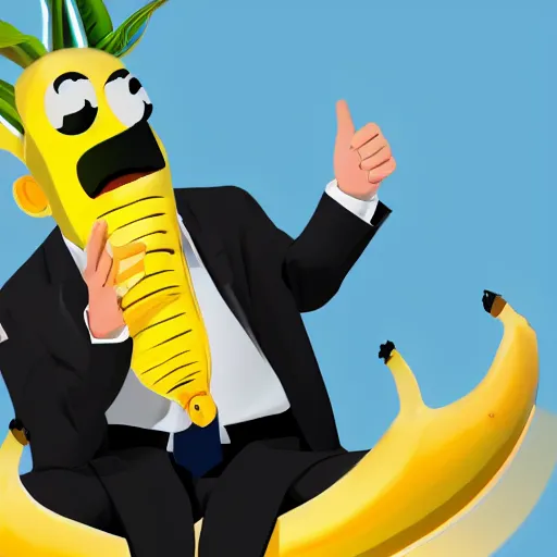 Prompt: an antropomorphic banana wearing a business suit