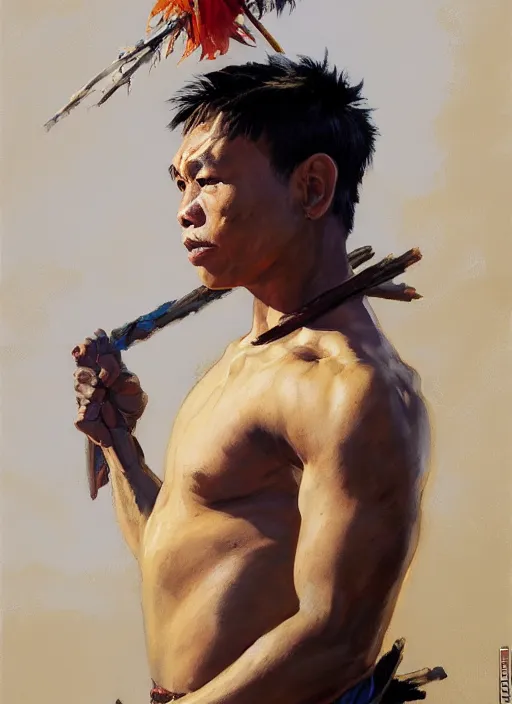 Prompt: greg manchess side portrait of a filipino fighter with a scepter, organic painting, sunny day, matte painting, bold shapes, hard edges, street art, trending on artstation, by huang guangjian, gil elvgren, ruan jia, randy vargas, greg rutkowski