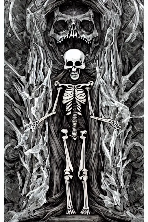 Image similar to ancient lich summoning skeleton on magical altar, internet digital art drawing, digital art, realistic art,