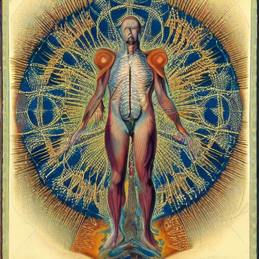 Image similar to scientific illustration of future man by ernst haeckel, oil on canvas, creative design, medical diagram