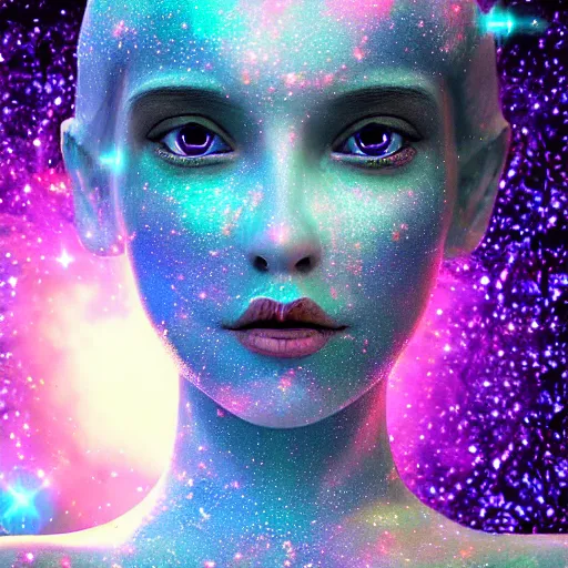 Image similar to portrait of a magical fairy made of galaxies, highly detailed, realistic, octane render, comic book art, space travel