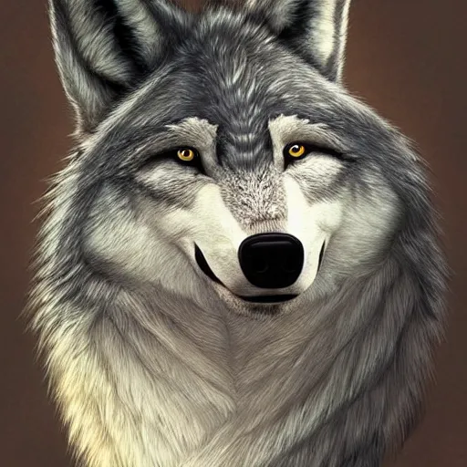 Prompt: 3/4 headshot of cute anthro wolf man, D&D, handsome, fantasy, intricate, long snout, donkey ears, fursona, black hair, elegant, highly detailed, digital painting, artstation, concept art, smooth, sharp focus, illustration, art by artgerm and greg rutkowski and alphonse mucha