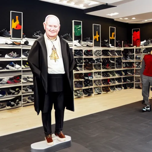 Image similar to john paul ii in a sneaker store